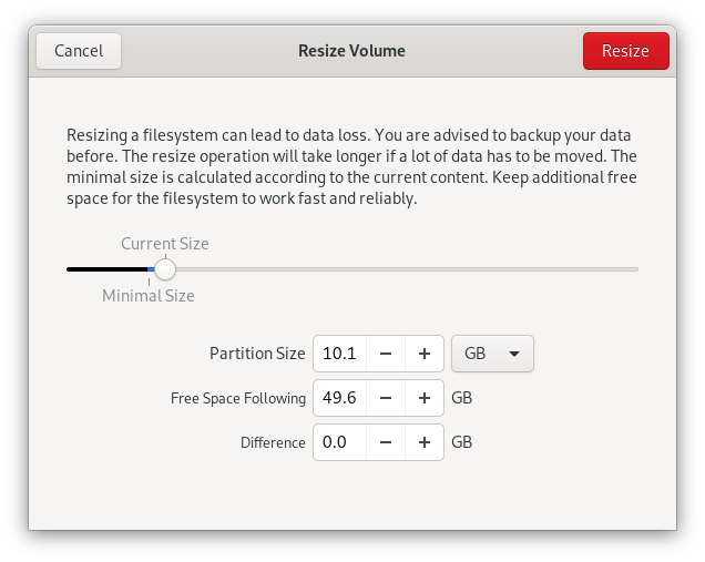 Partitioning resize window