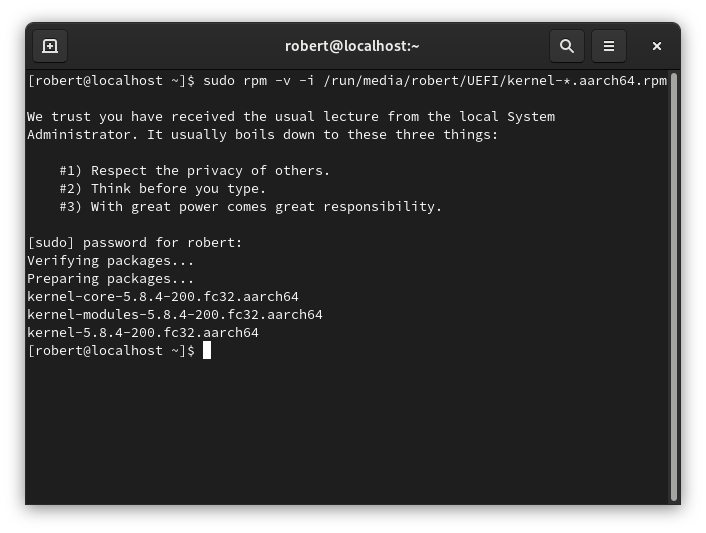 Installing the updated kernel
