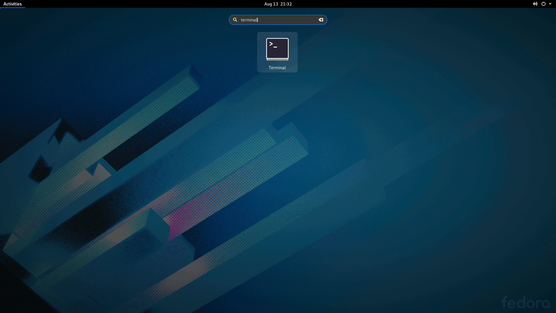 Fedora 32 Workstation opening a terminal