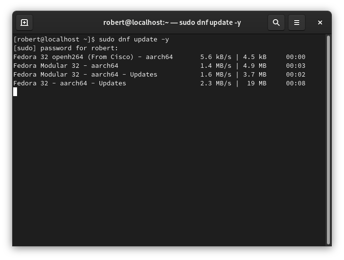 Beginning of a dnf update command output
